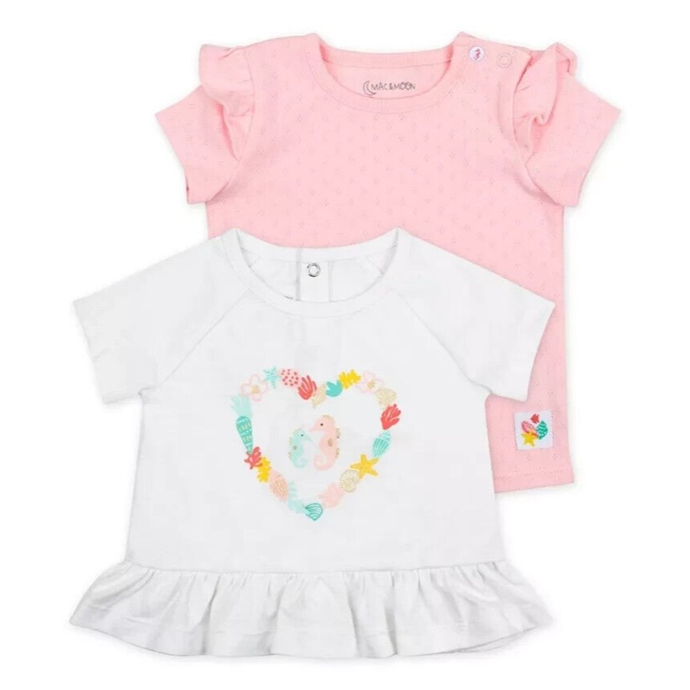 NWT MAC & MOON 2-Pack Organic Cotton Tops in Coral Reef Print, Size: 18 Months
